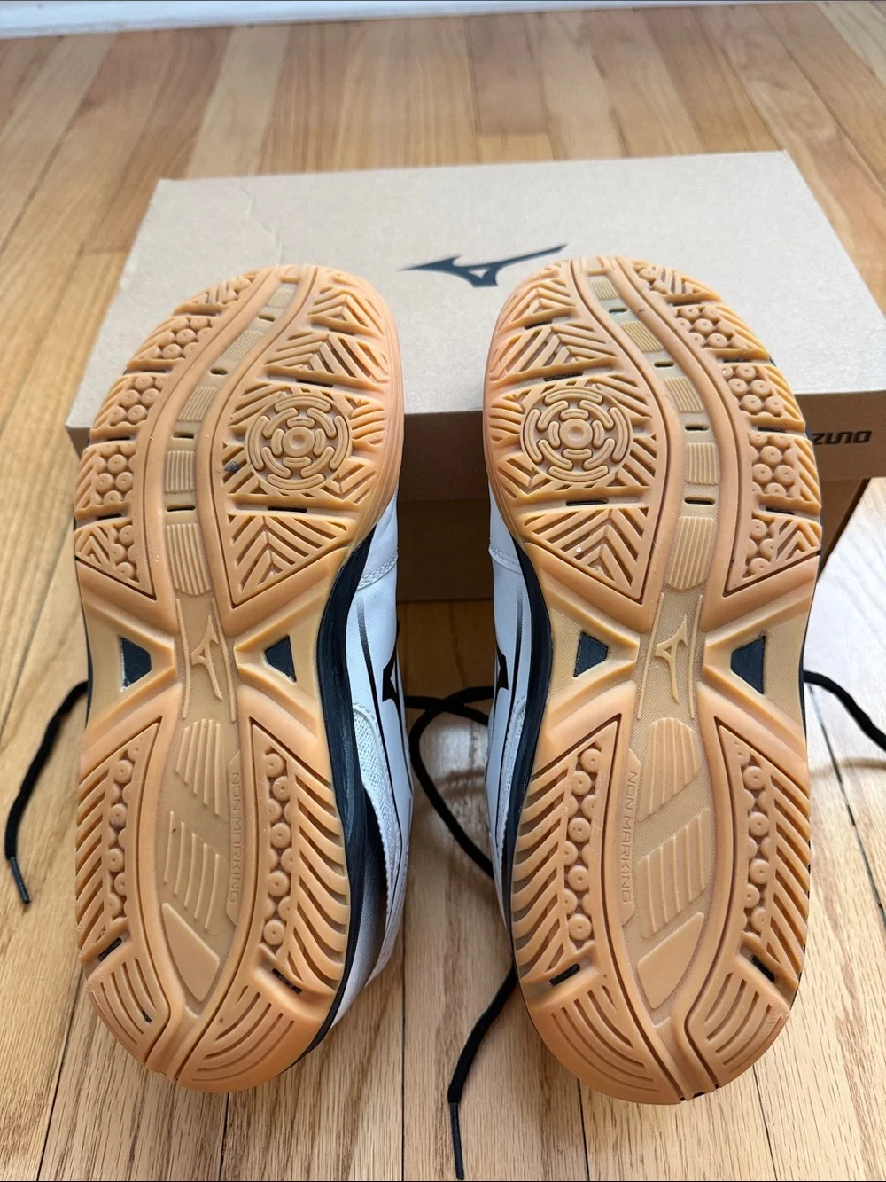 Mizuno White and Black Indoor Court Shoes with Gum Outsole